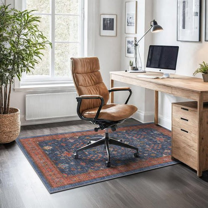 Large 3x5 Kitchen Rug Non Slip Machine Washable, Throw Rugs for Entryway Indoor, Floor Mat, Home Office Under Chair - Stain Resistant Non Skid Rubber Backing, Tribal Farmhouse Décor (3x5 Navy Blue)