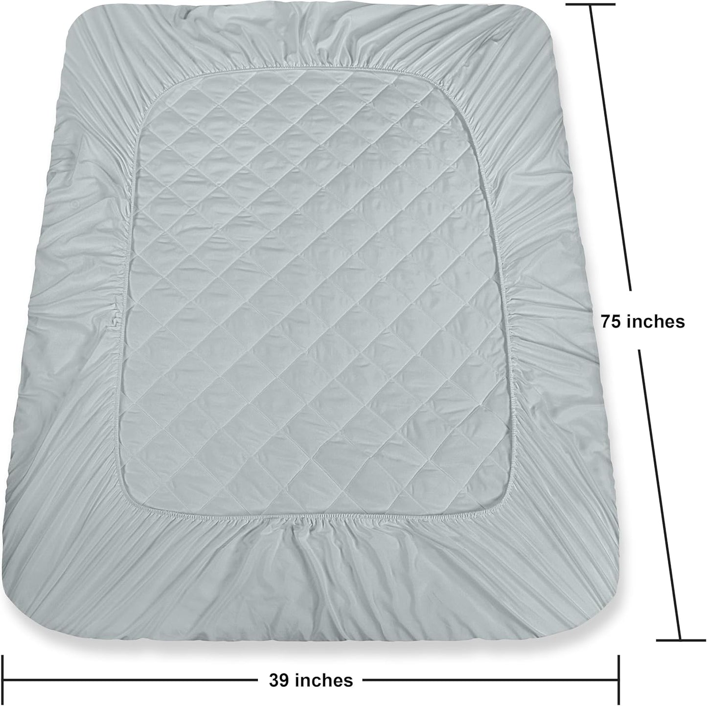 Utopia Bedding Quilted Fitted Mattress Pad - Twin Size, Deep Pocket Protector, Machine Washable | Light Grey