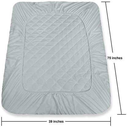 Utopia Bedding Quilted Fitted Mattress Pad, Twin Size, Elastic Fitted Mattress Topper Protector and Cover with Deep Pocket Stretches up to 16 Inches, Machine Washable (Light Grey)