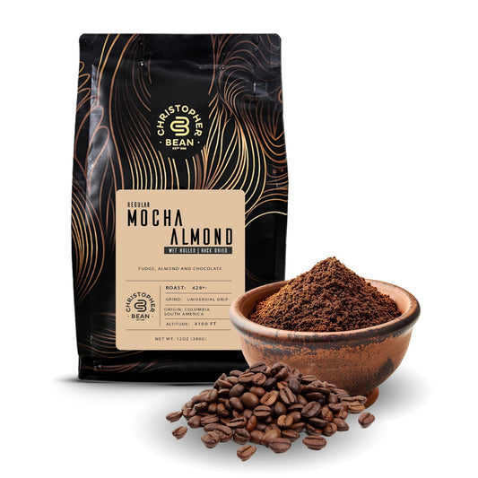 Christopher Bean Coffee - Mocha Almond Fudge Flavored Coffee, (Regular Ground) 100% Arabica, No Sugar, No Fats, Made with Non-GMO Flavorings, 12-Ounce Bag of Regular Ground Coffee