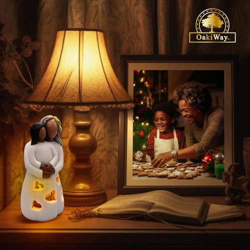 Grandma-Granddaughter Hand-Painted Candle Holder Statue - Flickering LED Candle | Unique Gift for Nana & Gigi (Dark)
