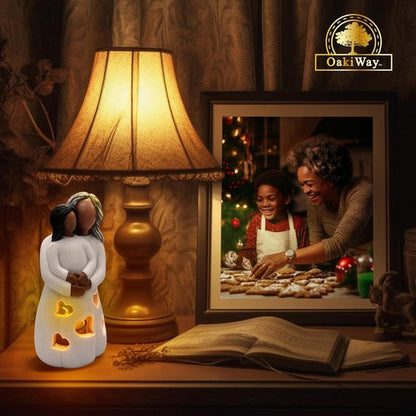 Grandma-Granddaughter Hand-Painted Candle Holder Statue - Flickering LED Candle | Unique Gift for Nana & Gigi (Dark)