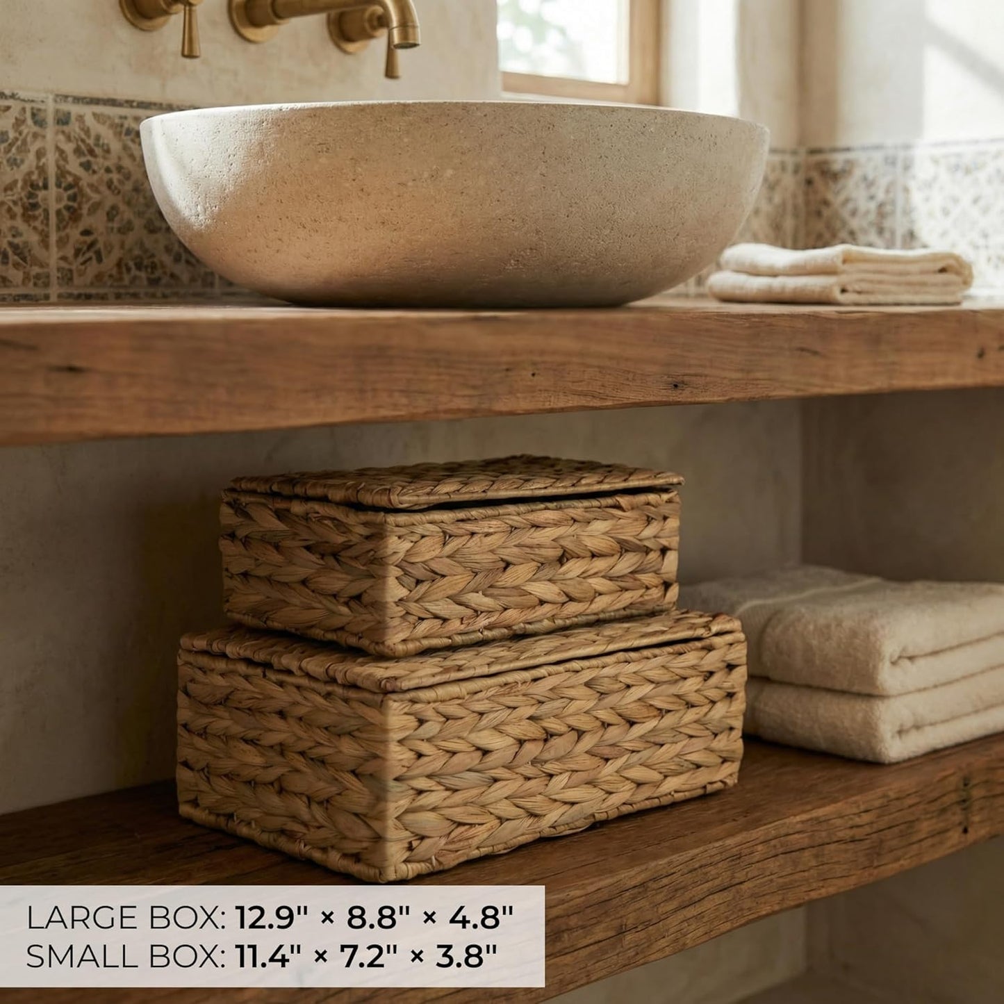 Skiennix Decorative Storage Boxes - Set of 2 Stylish Wicker Organizer Bins for Home Decor | Safely Store Photos & Keepsakes