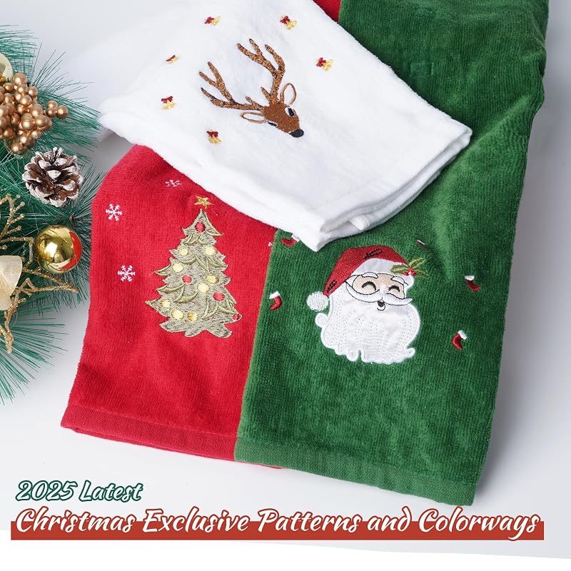 6 Pcs Christmas Hand Towels for Bathroom & Kitchen with Embroidery - 15 x 23 Inches, 100% Cotton (Variation: 6pcs)