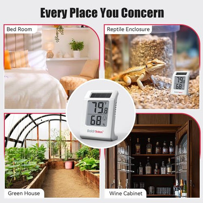 BaldrTherm 2.2'' Digital Thermometer and Hygrometer Meter, Solar-Powered Indoor Temperature Sensor Humidity Monitor, Humidity Gauge for Baby Rooms, Bedrooms, Home, Office, and Wine Cellars, 1Pack