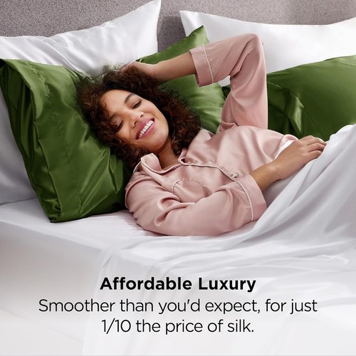 Bedsure Satin Pillowcase - Silky Soft Queen Pillowcase 2 Pack for Hair & Skin | Olive Green, 20x30 Inches