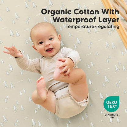 Regine Switzerland 2-Pack Waterproof Crib Sheets - Organic Cotton, Soft & Durable, 52x28 for Boys & Girls