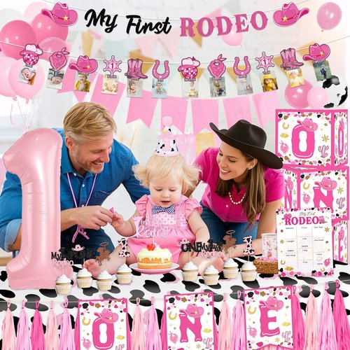 My First Rodeo Decorations Girl, Western Cowgirl 1st Birthday Party Decorations, Cowgirl Balloon Arch Kit Western Party Supplies Backdrop Tablecloth for 1st Rodeo Birthday Party Decor Girl