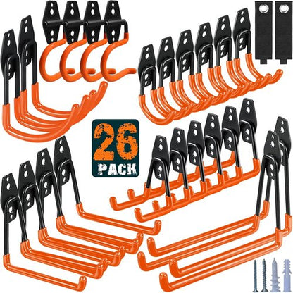 HUPBIPY Heavy Duty Garage Hooks - 26 Pack Wall Mount Storage Organizer for Tools, Ladders & Bikes