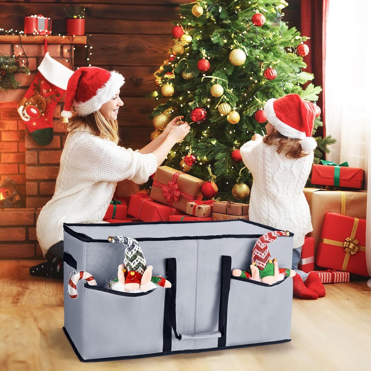Skiennix Christmas Ornament Storage Box - Organize 128 Three-Inch Ornaments | Grey with 8 Removable Trays