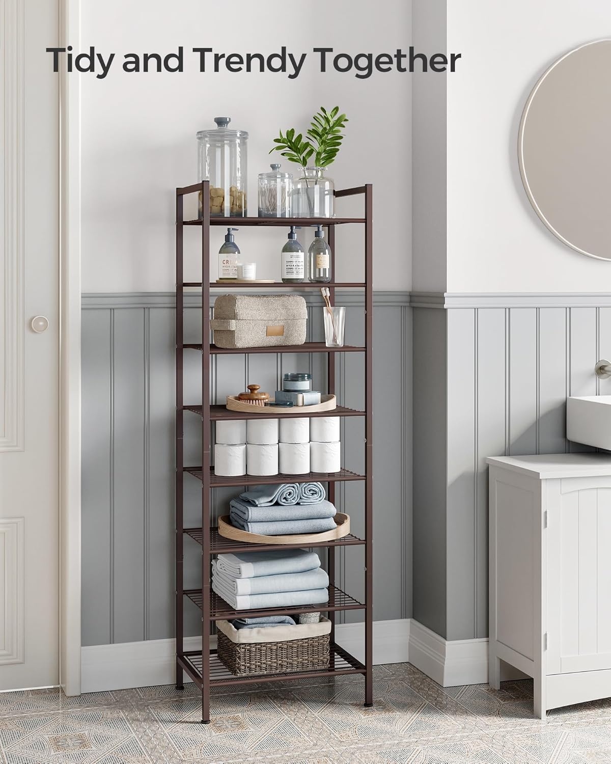 SONGMICS Narrow Shoe Rack - Sturdy 8-Tier Metal Organizer for Small Spaces | Bronze, 12"D x 17.6"W x 50.6"H