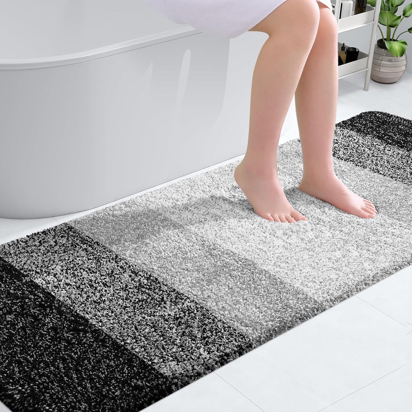 OLANLY Bathroom Runner Rug - Extra Soft Microfiber Mat 70x24 | Quick Dry, Washable, Rubber Backing - Black