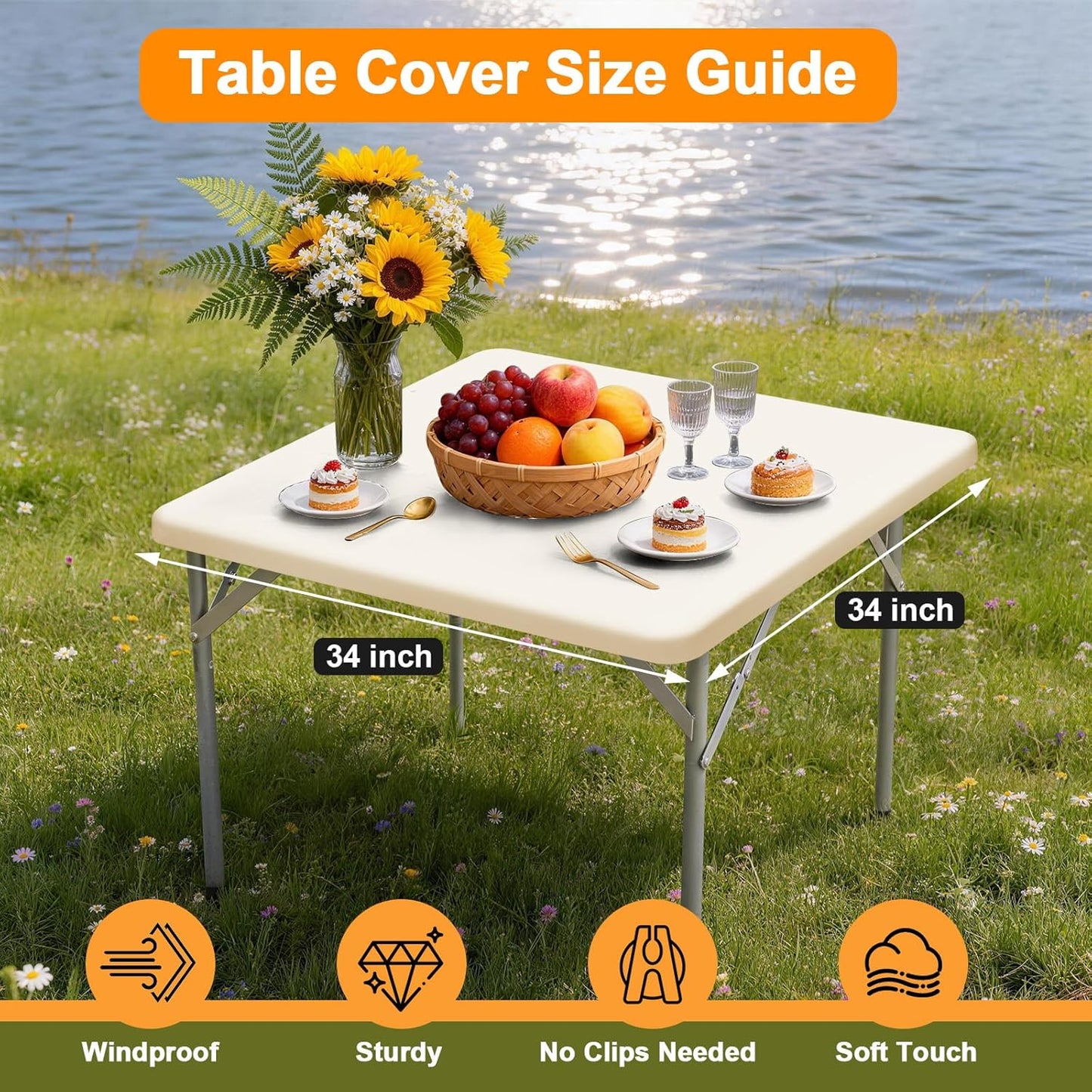 Stretchy Spandex Table Cover by [Brand Name] | 34" x 34" Ivory Fitted Tablecloth - Washable & Wrinkle-Resistant for Indoor/Outdoor Events