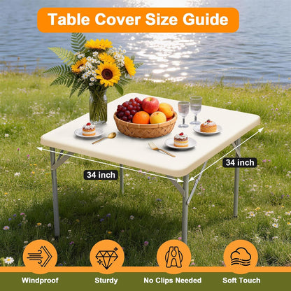 Stretchy Spandex Table Cover by [Brand Name] | 34" x 34" Ivory Fitted Tablecloth - Washable & Wrinkle-Resistant for Indoor/Outdoor Events