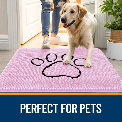 OLANLY Dog Door Mat - Absorbent Non-Slip Mud Mat for Muddy Paws | 48x30 Pink Chenille Design