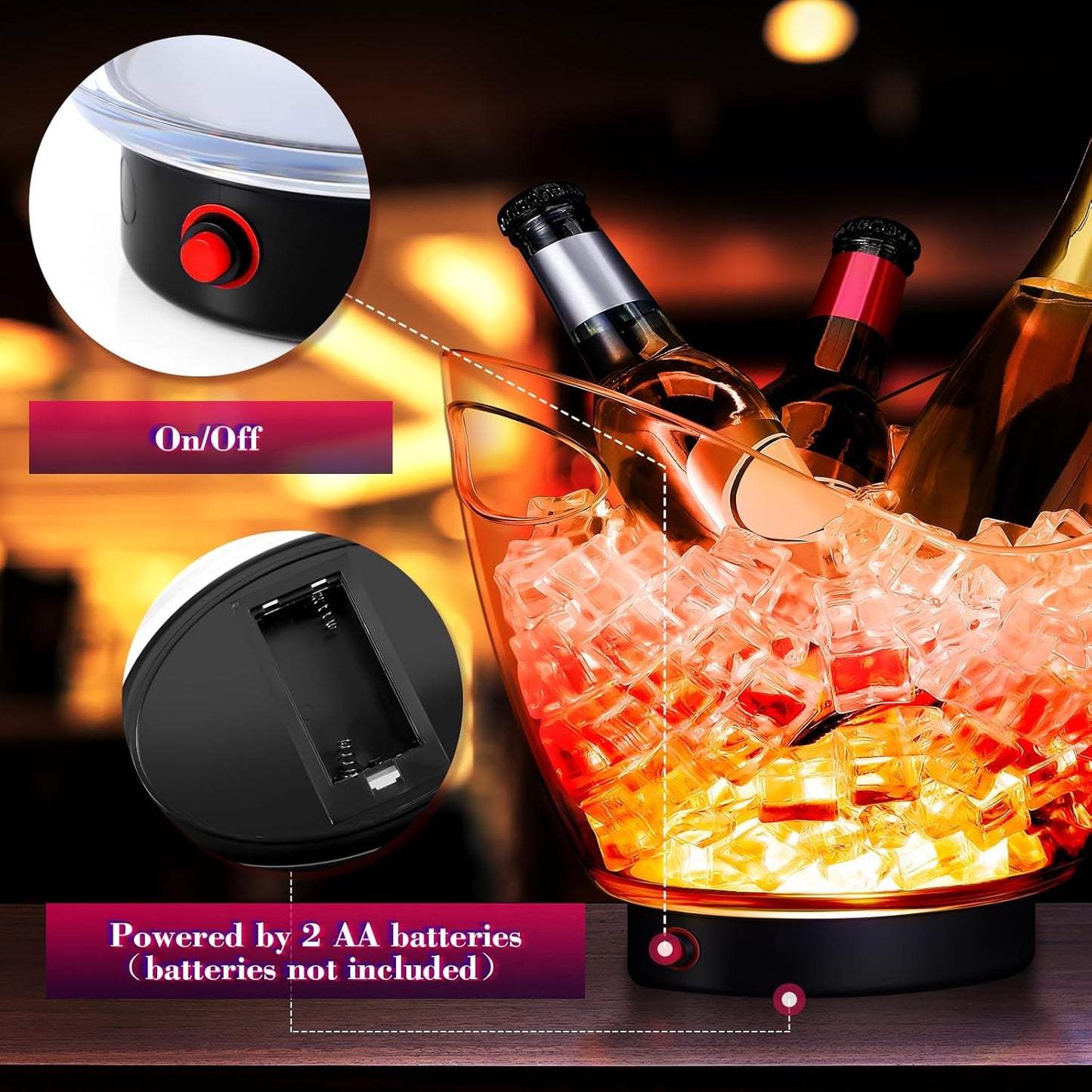 Umigy 6 Pcs 5L LED Ice Buckets Clear Plastic Ice Bucket Large Capacity Light RGB Colorful LED Cooler with Lights for Champagne Wine Beer Party Bar Club