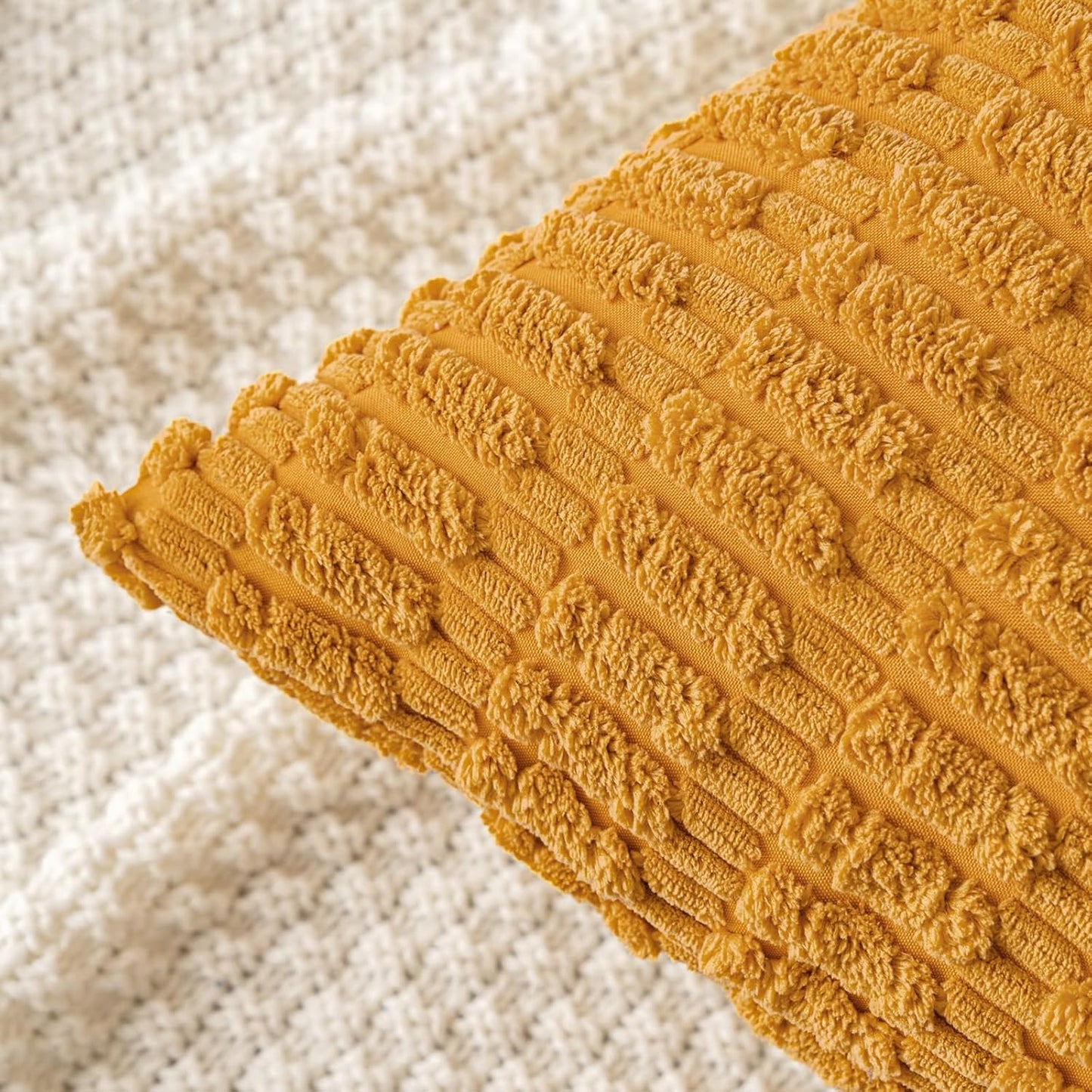 MIULEE Corduroy Decorative Throw Pillow Covers - Soft Boho Striped 18x18 Inch for Modern Farmhouse Decor | Gold Yellow