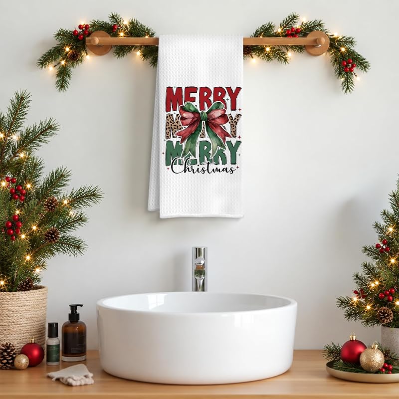 Red and Green Coquette Bow Christmas Kitchen Towels - 16x24 Style09