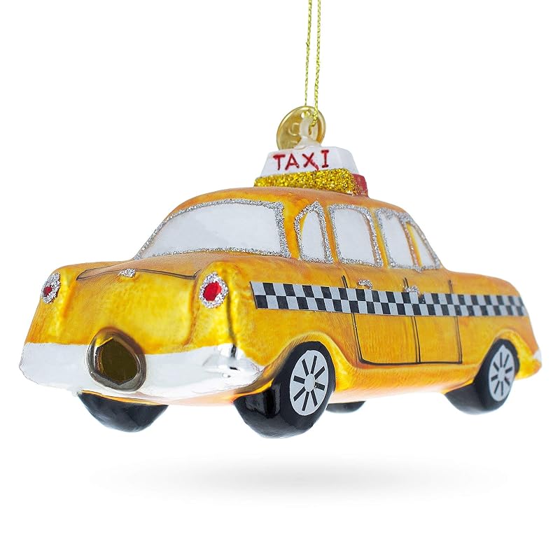 Yellow Taxi Glass Ornament - Handcrafted Christmas Ball by BestPysanky