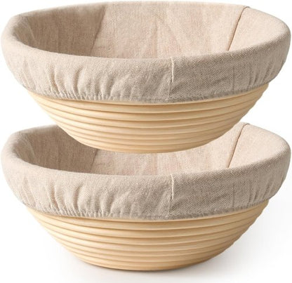 2 Pack Banneton Bread Proofing Baskets - 9 Inch Round Natural Rattan for Sourdough Baking