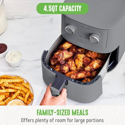 GreenLife 4.5QT Air Fryer - PFAS-Free Ceramic Nonstick, Adjustable Temp & Timer, Compact Graphite Design