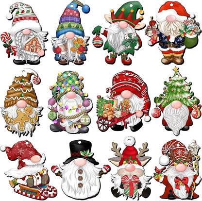 12 Pcs Christmas Gnome Wooden Ornaments - Small Rustic Home Decor, Xmas Tree Decorations - Xmas-B
