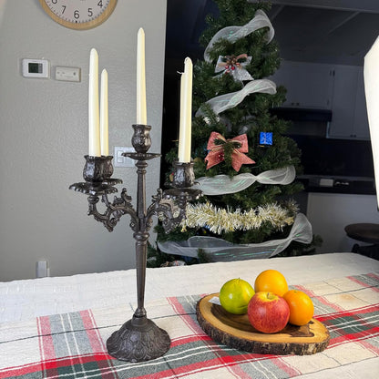 Antique Rust Brown Cast Iron Candelabra - 5-Arm Vintage Floral Candle Holder | 17" Tall Rustic Centerpiece