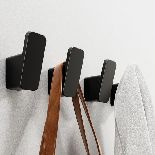 Skiennix Matte Black Towel Hooks - Heavy Duty Wall Hooks for Bathroom & Mudroom | 4-Pack
