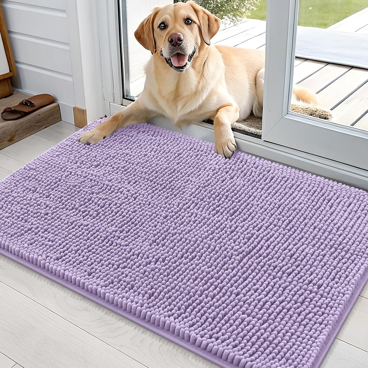 OLANLY Dog Door Mat - Absorbent Non-Slip Washable Doormat for Muddy Paws | 36x24, Lavender