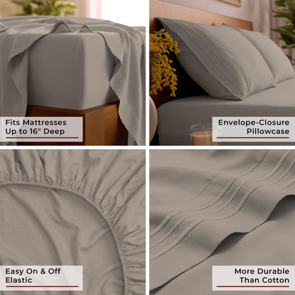 Mellanni Full Sheets Set - 4 PC Iconic Collection Bedding - Hotel Luxury, Extra Soft, Cooling Bed Sheets - Wrinkle, Fade, Stain Resistant (Full, Tan)