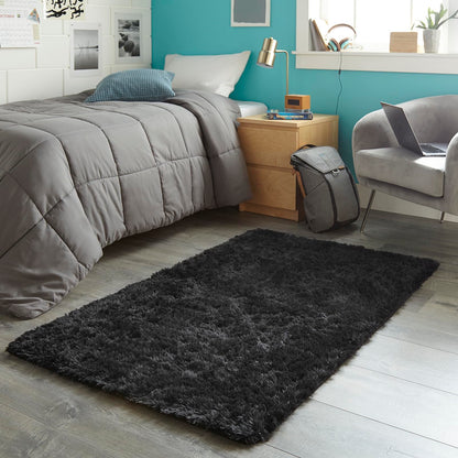 Ophanie 3x5 Black Rugs for College Dorm, Bedroom Small Area Rug, Non-Slip Fluffy Shaggy Bedside Soft Shag Fuzzy Plush Carpet for Kids Boys Teen Home Decor Aesthetic, Nursery