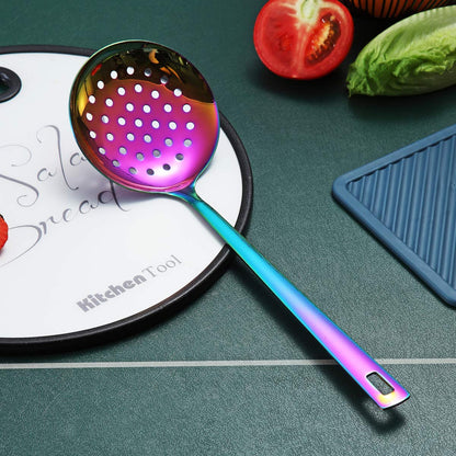 Rainbow Skimmer, Stainless Steel Metal Strainer With Titanium Rainbow Plating, Kitchen Cooking Skimmers For Non-Stick Cookware, Dishwasher Safe