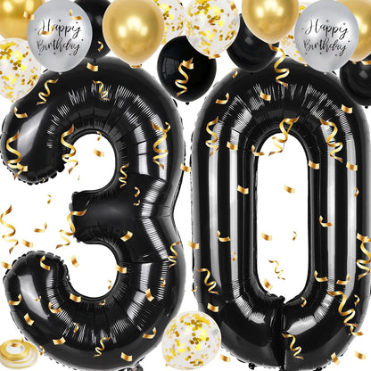 Skiennix 30th Birthday Decorations - 40-Inch Number Balloons & 12-Inch Party Balloons | 18-Piece Set for Men & Women