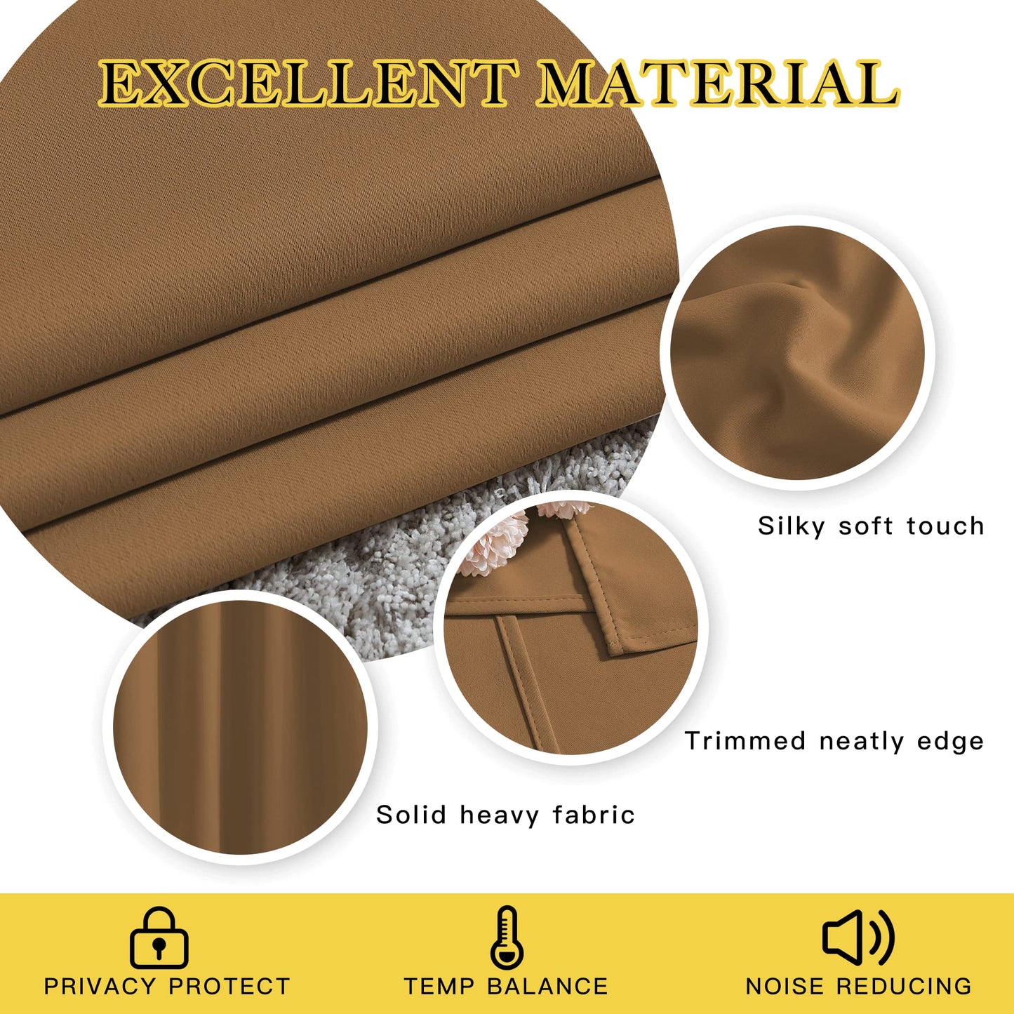NICETOWN Living Room Curtains 95 inch Long - Sound Reducing Grommet Thermal Insulated Blackout Solid Drapes for Villa/Hall, Gold Brown, 2 Panels, W52 x L95