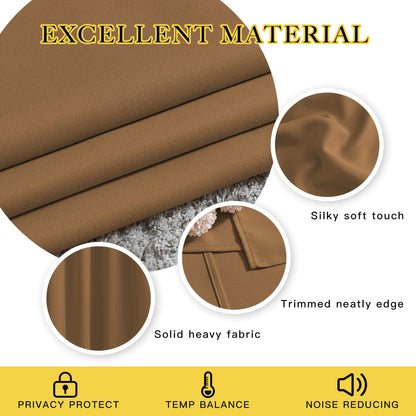 NICETOWN Blackout Curtains for Kids Room - Triple Weave Microfiber Home Thermal Insulated Solid Ring Top Blackout Panels/Drapes for Bedroom(Gold Brown, Set of 2, 46 x 54 Inch)