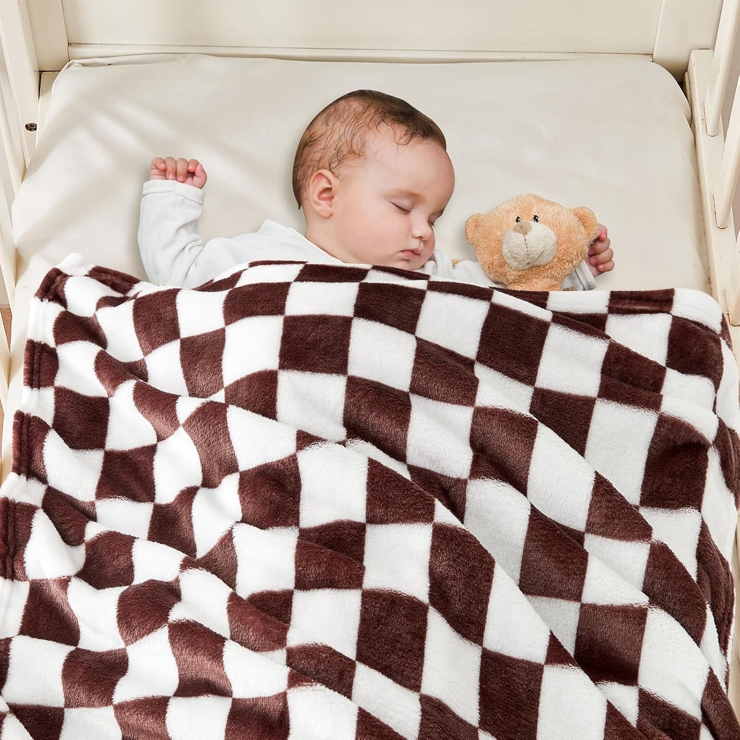 Yurhap Checkered Baby Blanket - Super Soft Fleece for Boys & Girls | 30x40 Inch, Brown