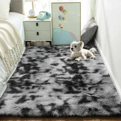 Ophanie Tie-Dyed Black & Grey Area Rug - Fluffy Shag Plush Carpet for Bedroom & Living Room | 4x6 Indoor Decor