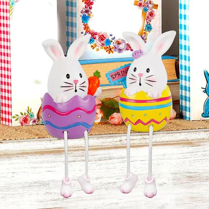 Lulu Home Easter Bunny Figurines - 2 Pack Resin Egg Shelf Sitters with Dangling Legs | Modern Tabletop Decor