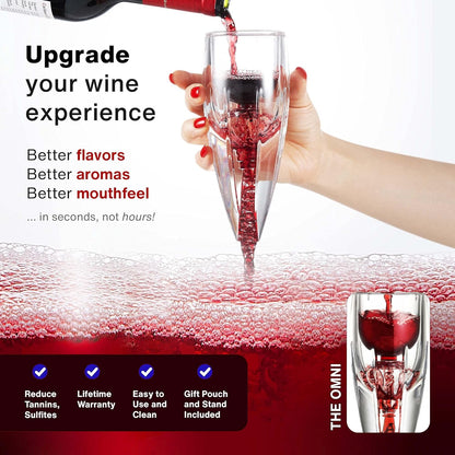 Vintorio Wine Aerator OMNI Set - Premium Decanter for Red Wine Lovers with Gift Box, Velvet Bag, and Mini Stand - Durable, Crystal Clear Acrylic