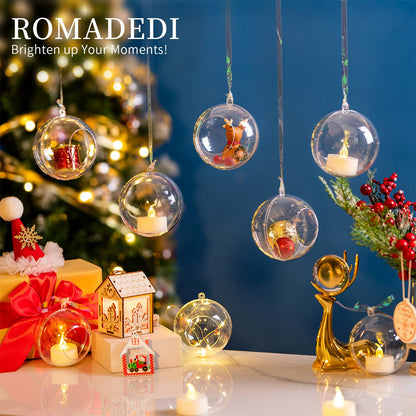 Tealight Holders Globes Fillable Acrylic: Bulk Hanging Tea Light Ball Bulb 3.15'' Ornaments Fillable for Party Wedding Centerpiece Christmas Home Decorations DIY, 60 Pcs