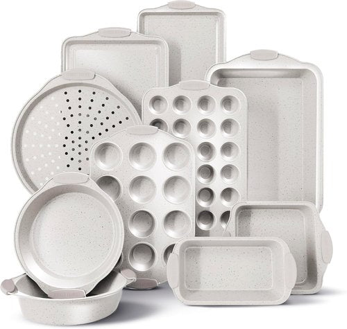 Country Kitchen Nonstick Bakeware Set - Durable & Easy Release, 10-Piece Cream Collection