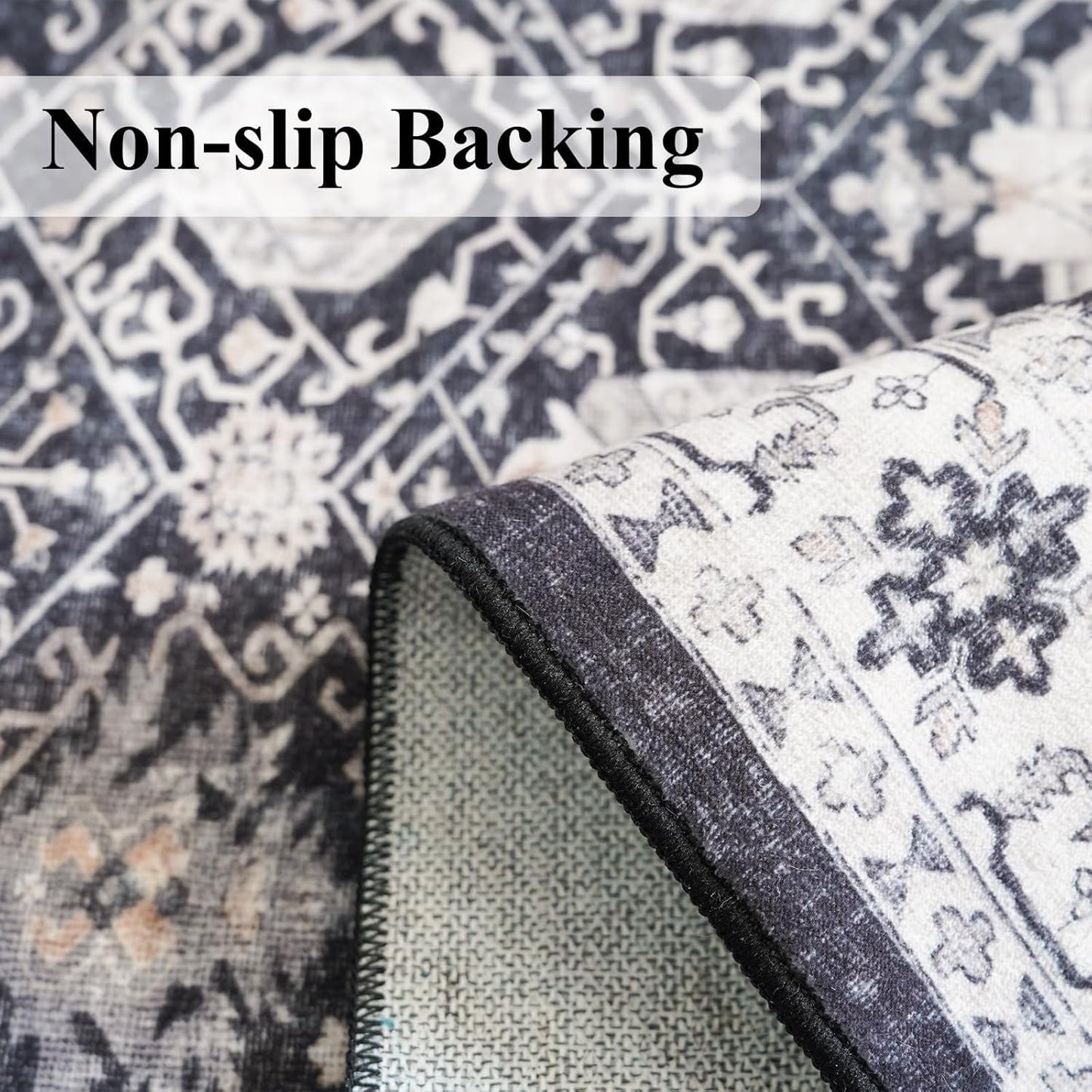 Skiennix Washable 3x4 Entryway Area Rug - Ultra Soft, Anti-Slip Low Pile Carpet for Indoor Use | Black