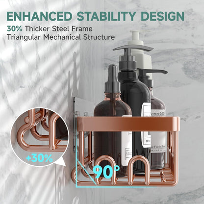 Veken Shower Caddy - 6-Pack Waterproof Adhesive Shelves | No Drilling, Rustproof, Large Capacity - Rose Gold