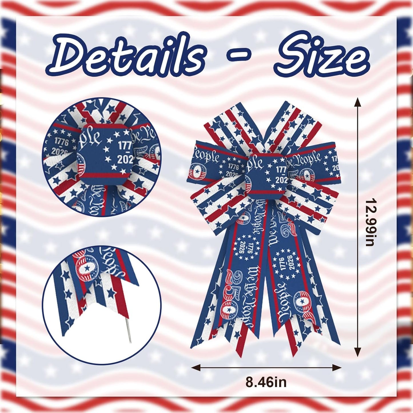 Threetols Patriotic Wreath Bows - 250th Anniversary Red, Blue & White Stripe | 2 Pack for Indoor/Outdoor Decor