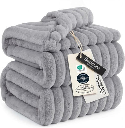 Bedsure GentleSoft Blankets - Cozy Queen Size Fleece Throw in Light Grey, 90x90 Inches for Ultimate Comfort