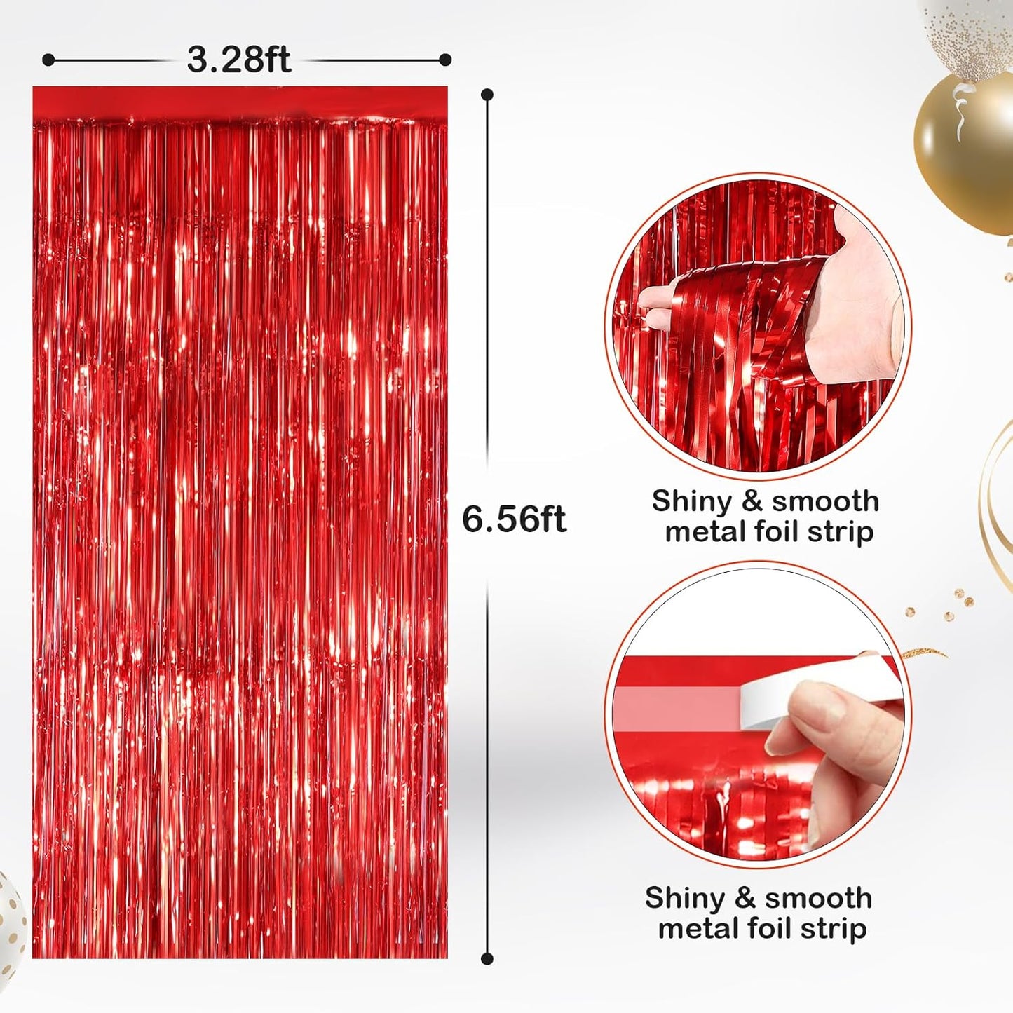 Red Metallic Tinsel Foil Fringe Curtains by [Brand Name] - 2 Pack Photo Booth Backdrop for Parties & Events