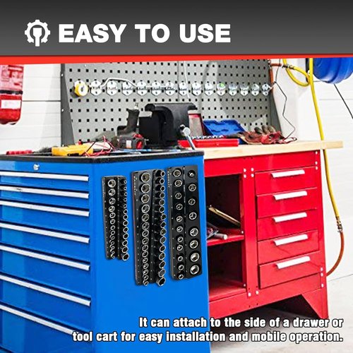 EACELIY Magnetic Socket Organizer Set - 6-Piece Holder for 1/2", 1/4", & 3/8" Sockets | Deep & Shallow Storage