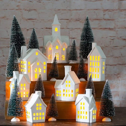 Mark Feldstein & Associates LED Tea Light Winter Village - 31-Piece Porcelain Christmas Figurine Set