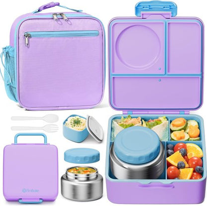 Fimibuke Kids Bento Lunch Box - Leakproof & Insulated with 8.5oz Food Jar, Utensils & Bag | BPA Free, Dishwasher Safe
