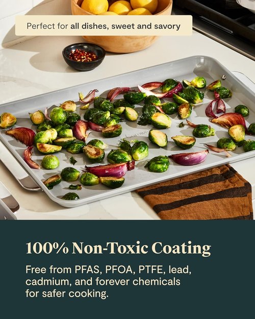 Caraway Non-Stick Ceramic Baking Sheet Duo - Non-Toxic, PTFE & PFOA Free - Ideal for Baking & Roasting - Large (18" x 13") - Cream